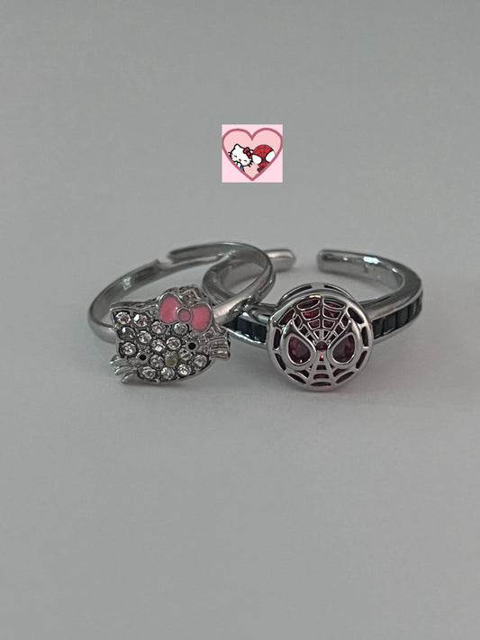 Hello Kitty & Spider-man Rings (Adjustable)